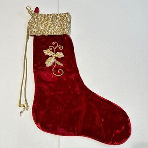 Mark Roberts Red Beaded Christmas Rayon Silk Polyester Stocking
